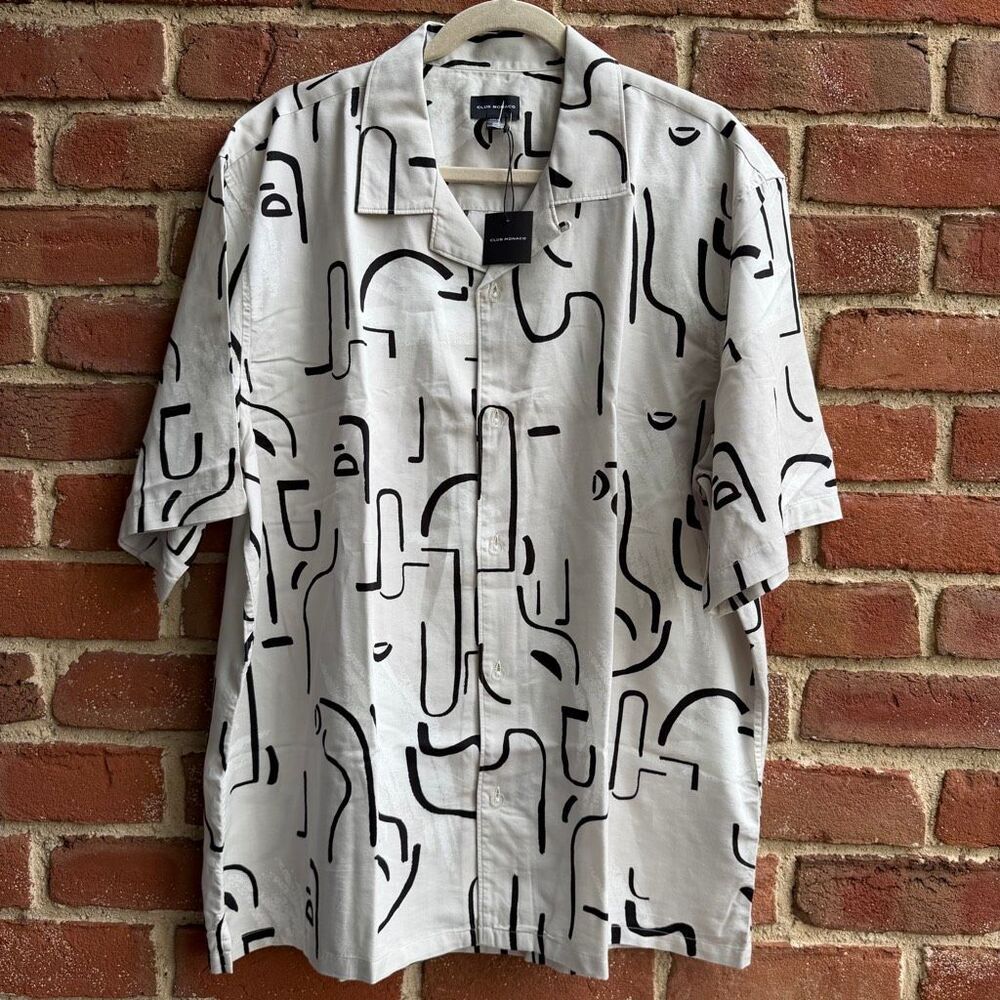 Club Monaco Artisan Print Camp Shirt Abstract Button Front mens XXL NEW